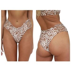 NWT Stone Fox Swim Simone Bottom In Rawhide Swirl Brown White XS